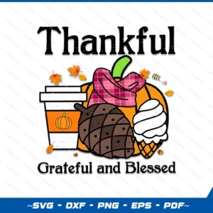 Thankful Grateful Blessed Pumpkin Coffee Thanksgiving Fall