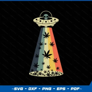 Vintage Alien Weed Pot Leaf UFO Abduction Marijuana Cannabis